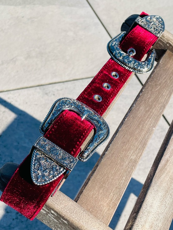B-Low the Belt 2-buckle Metallic Red Velvet Great Gatsby Luxury Styled Belt S main image 14